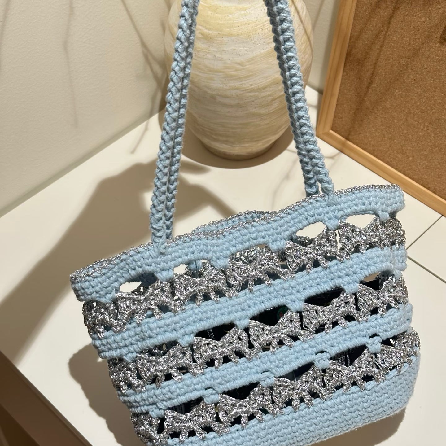 Silver butterfly blue wave bag
