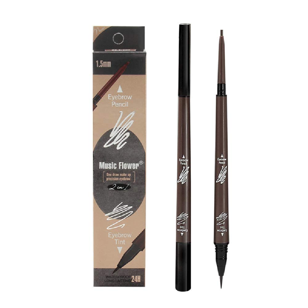 Music Flower 2 in 1 Eyebrow Pencil - Waterproof &amp; Long Lasting Liquid Eyebrow Pen - Dual Ended Pencil Fills and Defines Brow Tint with the Precision &amp; Definition of Microblading