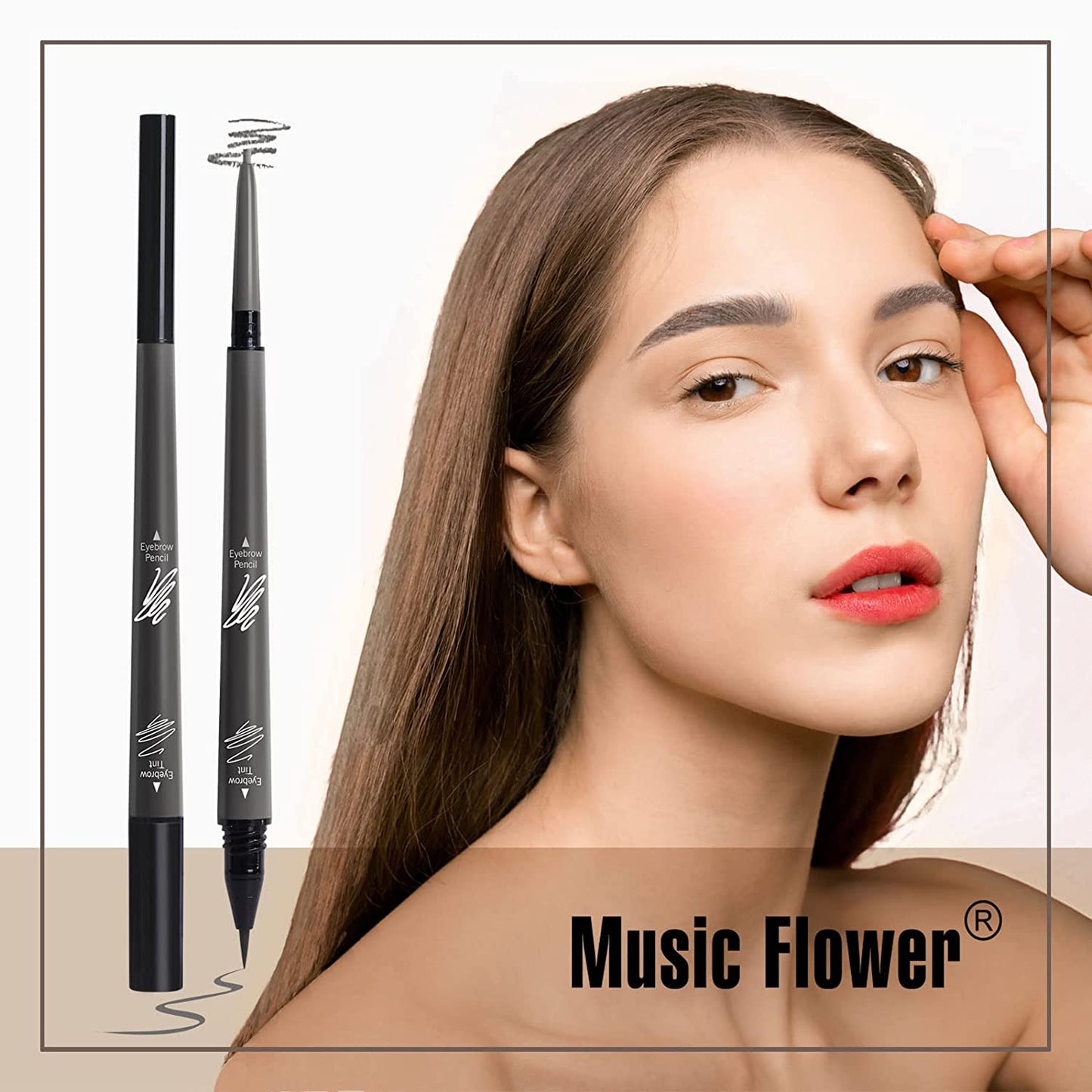 Music Flower 2 in 1 Eyebrow Pencil - Waterproof &amp; Long Lasting Liquid Eyebrow Pen - Dual Ended Pencil Fills and Defines Brow Tint with the Precision &amp; Definition of Microblading